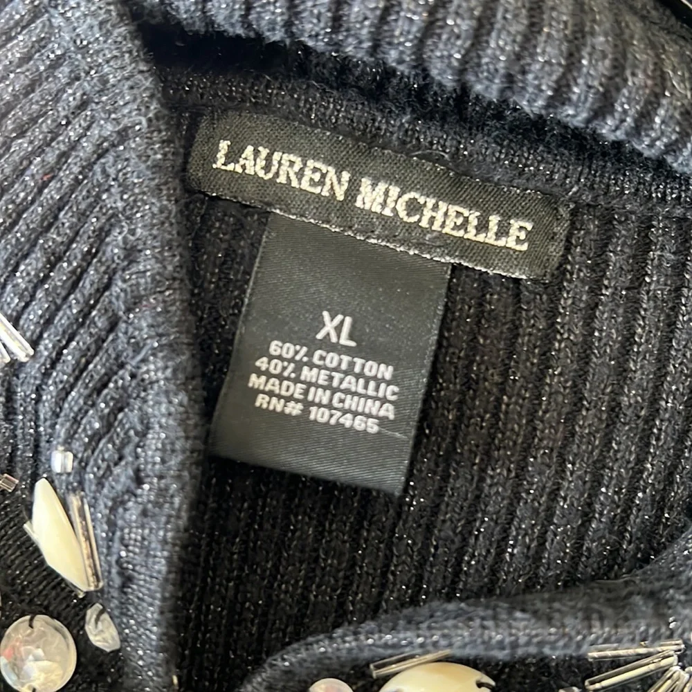 Womens Lauren Michele Top black sparkly with beautiful neck decor size XL - Picture 4 of 4